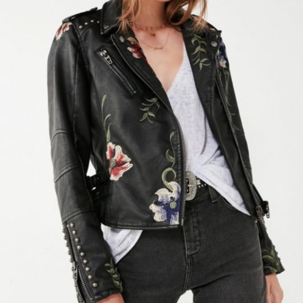 BLANKNYC floral embroidered moto jacket